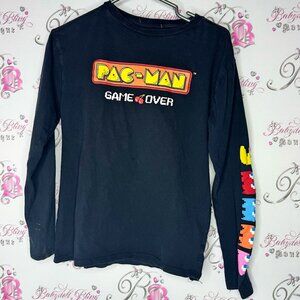 Pac-Man Black Long Sleeve Shirt game over ghosts gamer ghosts on sleeve